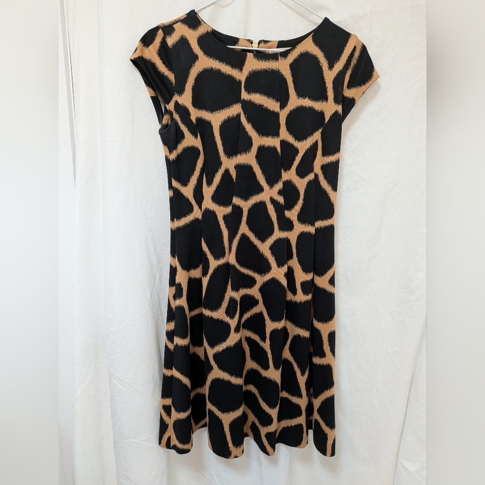 Michael Kors Black and Tan Giraffe Print Dress